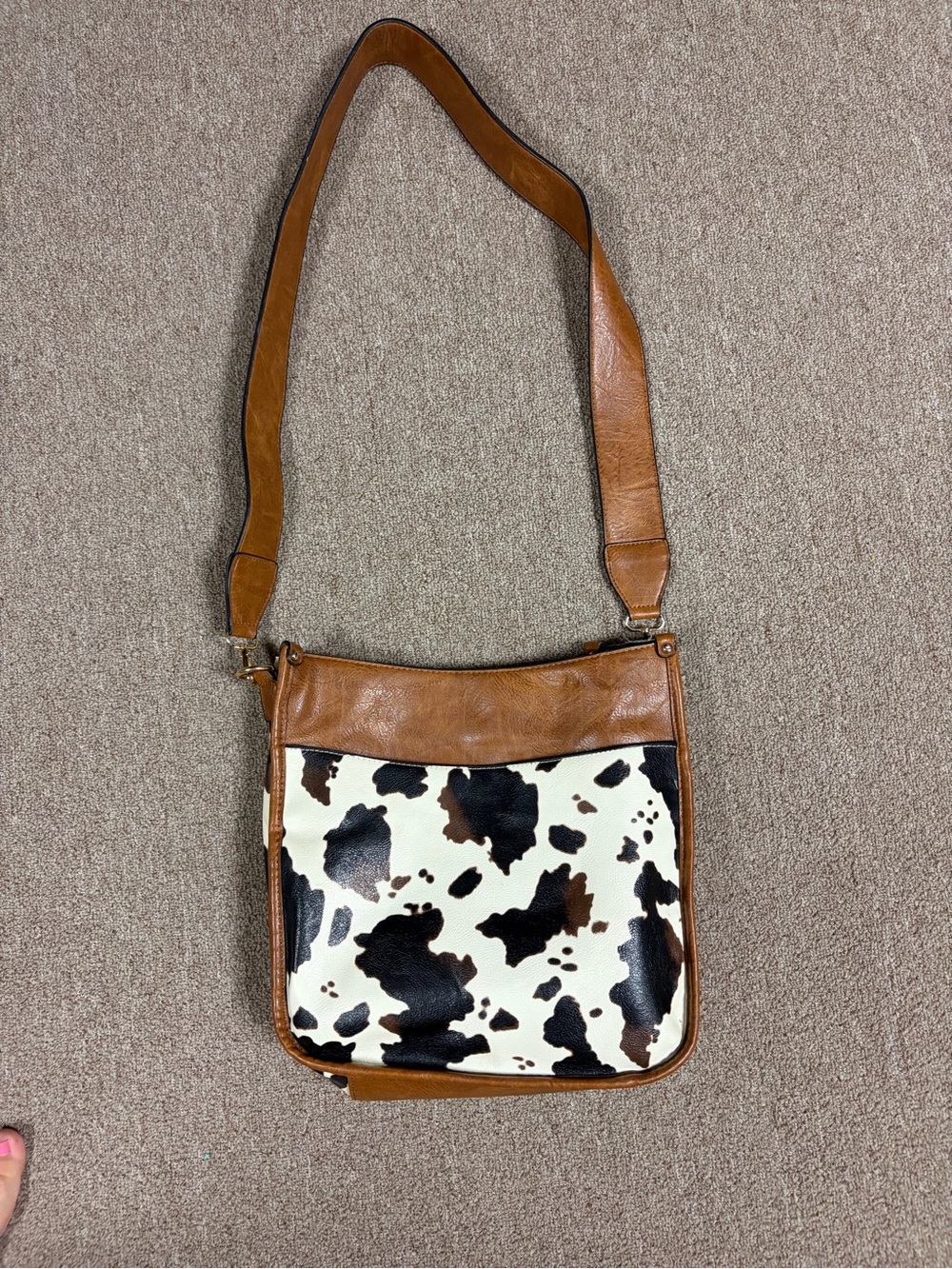 Brown Leather & Cowhide print Crossbody Bag